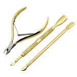 Manicure Nail Pusher With Cuticle Nipper Set Titanium Gold